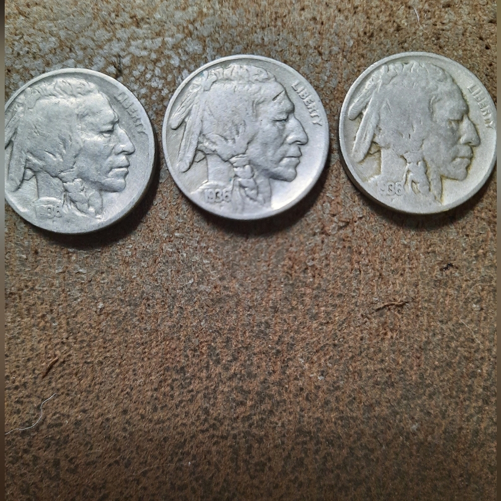 (3) 1936 P/D/S Buffalo Nickels